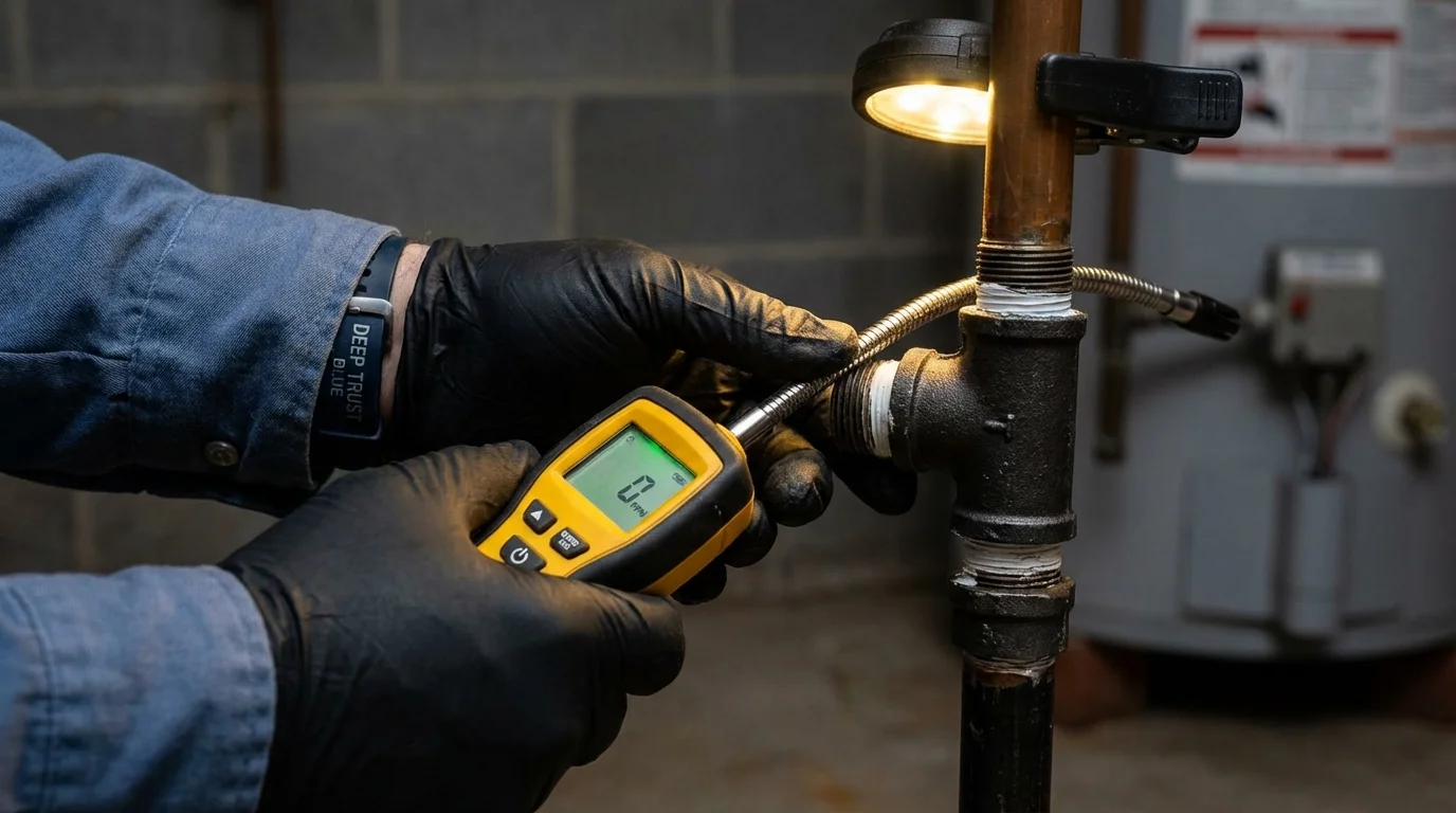 Gas leak detection with electronic sniffer by Johns Plumbing LLC in Charenton