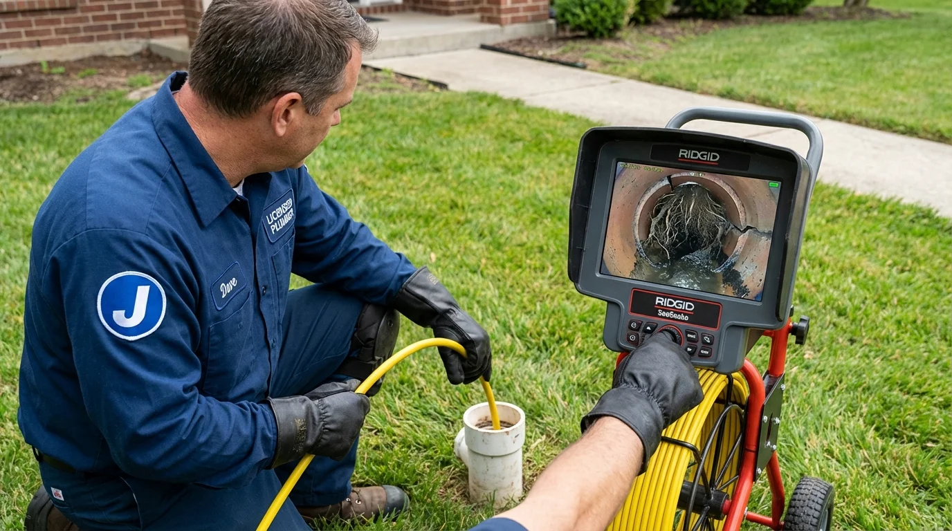 Sewer camera inspection being performed by Johns Plumbing LLC in Charenton