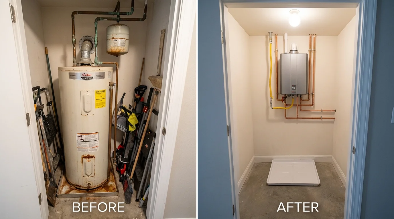Tank water heater versus wall-mounted tankless unit comparison for Charenton, LA homeowners