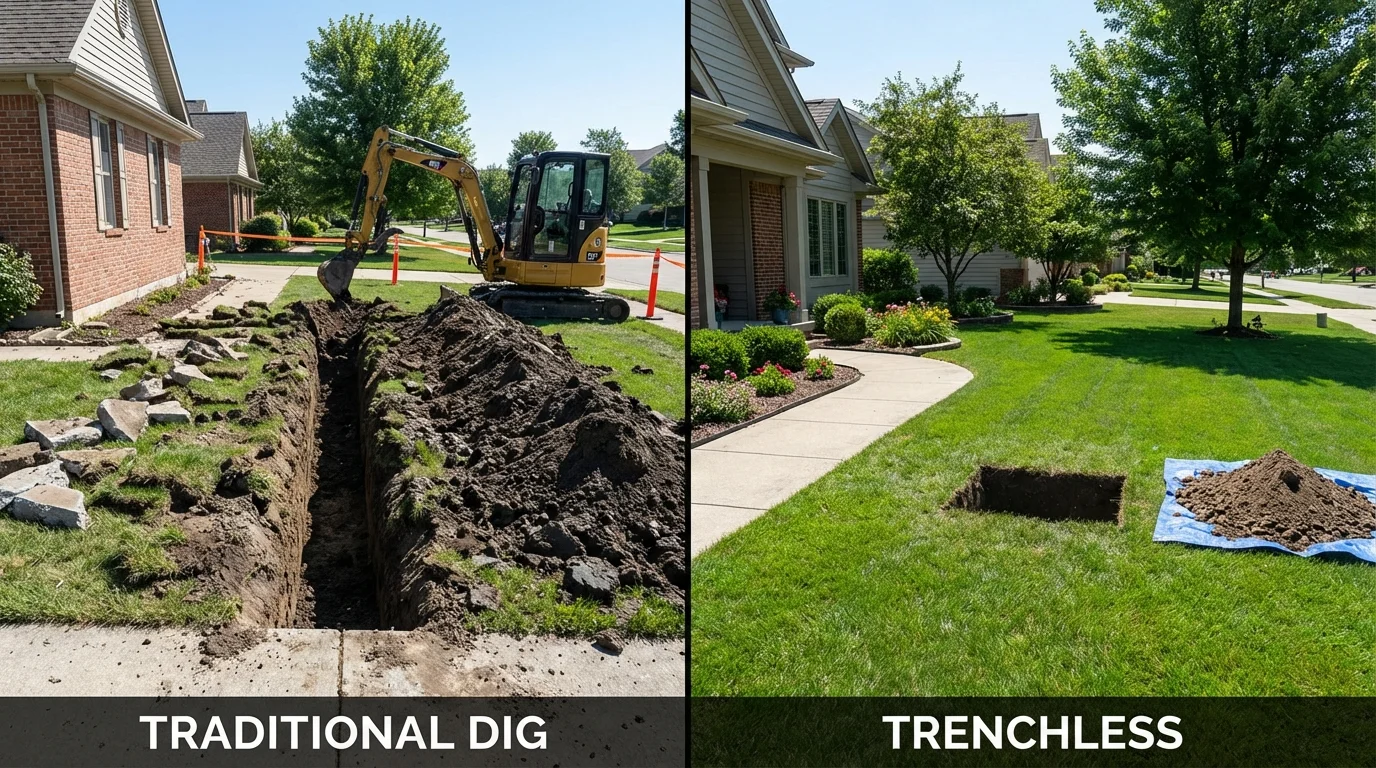 Trenchless sewer repair with minimal yard damage versus traditional excavation in Charenton, LA